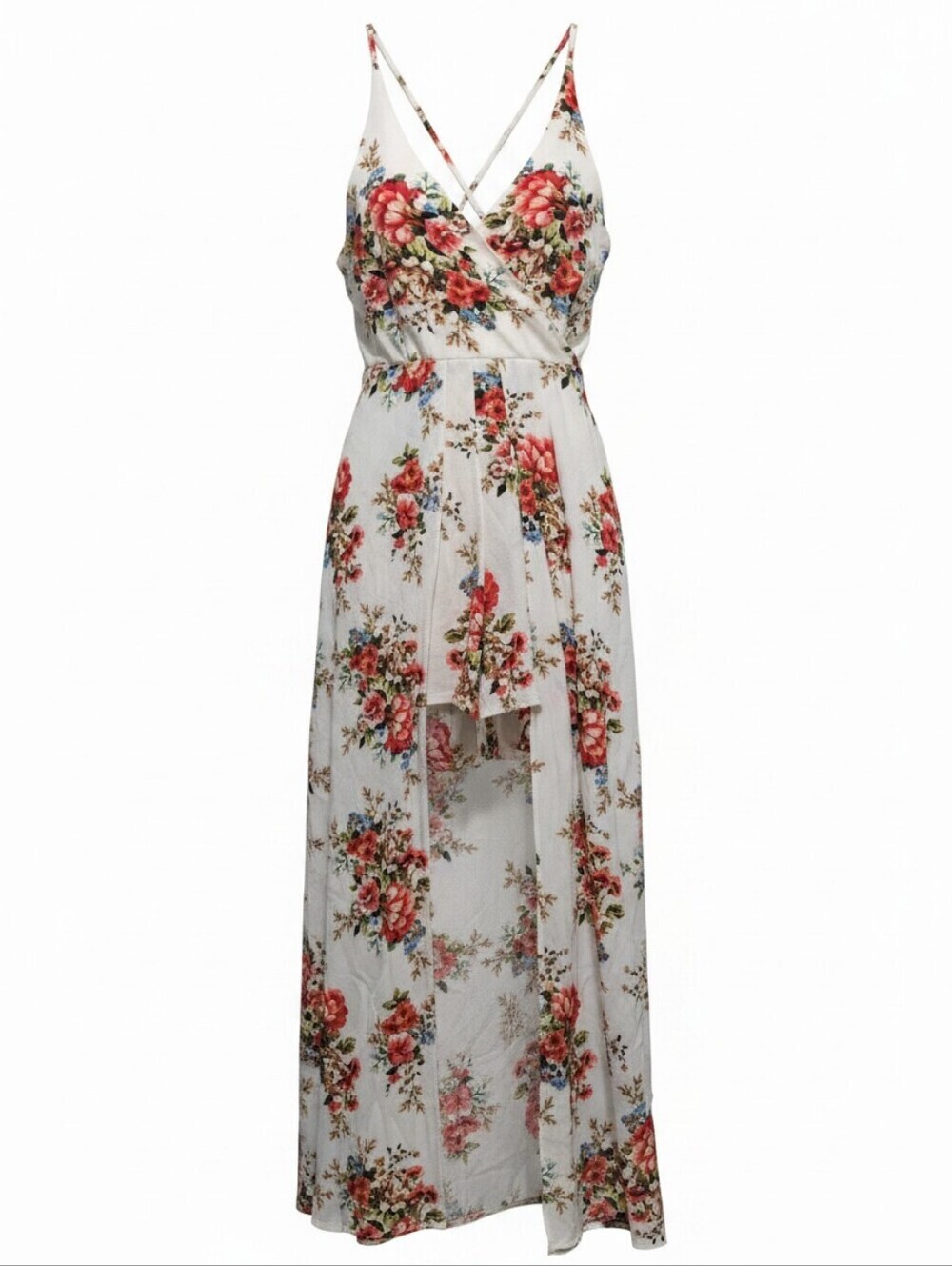 Miami Floral White and Pink Maxi Shorts Romper Dress Flowy, Resortwear, Size L
